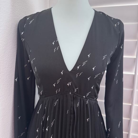 Avec Le Filled Black Lighting bolt print open back midi Dress size 0 - Picture 5 of 13